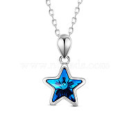 SHEGRACE 925 Sterling Silver Crystal Pendant Necklace, Star, Platinum Plated, Prussian Blue, 17.72 inch(45cm)(JN723A)