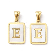 Ion Plating(IP) 304 Stainless Steel Pave Shell Pendants, Rectangle Charm, Real 18K Gold Plated, Letter E, 17.5x12x1.5mm, Hole: 3x5mm(STAS-G327-01G-E)