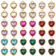 36Pcs 9 Colors Glass Charms, with Golden Plated Zinc Alloy Finding, Heart, Mixed Color, 13x10x4mm, Hole: 1.8mm, 4pcs/color(GLAA-OC0001-30)