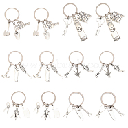 SUPERFINDINGS Home Tool Tibetan Style Alloy Pendant Keychain, Father's Day Gift Keychain, Antique Silver, 41~75mm, 6pcs/set, 2 sets/box(KEYC-FH0001-37)