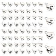 Mother's Day Theme, Tibetan Style Heart Alloy Pendants, with Word Mom, Antique Silver, 18x15x3mm, Hole: 3mm, 60pcs/box(TIBE-FG0001-01)