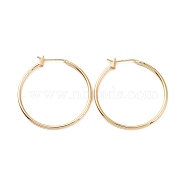 Ion Plating(IP) Brass Huggie Hoop Earrings for Women, Real 18K Gold Plated, 15 Gauge, 30.5x30.5x1.5mm, Pin: 0.8mm(X-EJEW-A083-02G)