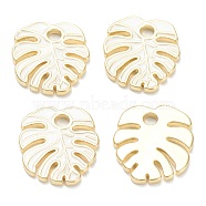Brass Enamel Pendants, Real 18K Gold Plated, Long-Lasting Plated, Leaf, White, 18x16x1.5mm, Hole: 2.5mm(KK-A153-07G-C)
