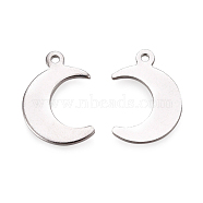 304 Stainless Steel Pendants, Laser Cut, Moon, Stainless Steel Color, 16x11x0.9mm, Hole: 1mm(STAS-PJ0001-08)