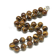 Natural Tiger Eye Beaded Necklaces, with Alloy Lobster Clasps, Round, 18.8 inch~19.2  inch(48~49cm), round: 10mm(NJEW-S404-12)