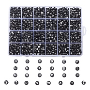 Opaque Acrylic Beads, Horizontal Hole, Alphabet Style, Flat Round, Letter A~Z, 7x4mm, Hole: 1.5mm, about 1776pcs/box(SACR-X0015-08)