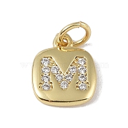 Rack Plating Brass Micro Pave CLear Cubic Zirconia Charms, with Jump Rings, Cadmium Free & Lead Free, Long-Lasting Plated, Real 18K Gold Plated, Letter M, 11.5x9x1.5mm, Hole: 2.8mm(KK-E110-14G-M)