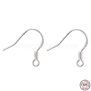 925 Sterling Silver Earring Hooks, Silver, 14mm, Hole: 2mm, 21 Gauge, Pin: 0.7mm(STER-E046-01S)