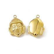 Vacuum Plating 201 Stainless Steel Pendants, Buddha Head Charm, Real 18K Gold Plated, 16.5x12x5.5mm, Hole: 1.5mm(STAS-J401-VC613)