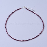 Natural Garnet Beaded Necklaces, with Brass Lobster Claw Clasps, Faceted Round Beads, 16.5 inch~16.7 inch(42~42.5cm)x2mm(NJEW-K114-A-A04)