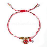 Bohemian Style Nylon Thread Braided Bracelets, Evil Eye Charm & Brass Beads Bracelets for Women, Red(DQ2497)