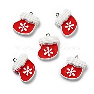 Opaque Resin Pendants, with Platinum Tone Iron Loops, Christmas Sock with Snowflake Pattern, Red, 24x18.5x4.5mm, Hole: 2mm(RESI-D055-018P)