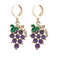 Grape Alloy Enamel Leverback Earrings, Golden, Purple, 43x18mm(EJEW-JE06187)