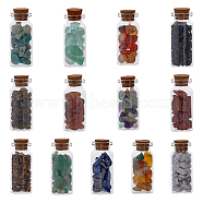 13Pcs 13 Style Transparent Glass Wishing Bottle Decoration, with Natural Gemstone Drift Chips inside, for Home Decor, 21.7x51.5~53.5mm, 1pc/style(AJEW-GL0001-81)