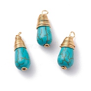 Synthetic Turquoise Pendants, with Real 18K Gold Plated Eco-Friendly Copper Findings, Long-Lasting Plated, Teardrop, 19x7mm, Hole: 1.2mm(PALLOY-JF00805)