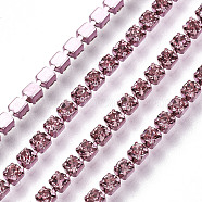 Electrophoresis Iron Rhinestone Strass Chains, Rhinestone Cup Chains, with Spool, Light Rose, SS6.5, 2~2.1mm, about 10yards/roll(CHC-Q009-SS6.5-B16)