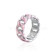 Stainless Steel Enamel Curb Chains Finger Rings, Pearl Pink, US Size 8(18.1mm)(WJ4756-8)