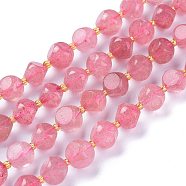 Natural Strawberry Quartz Beads Strands, with Seed Beads, Six Sided Celestial Dice, 10~10.5x10~10.5mm, Hole: 1mm, about 32~35pcs/strand, 15.55~15.74inch(39.5~40cm)(G-A030-B11-10mm)