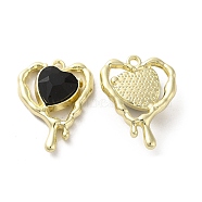 Glass Melting Heart Pendant, with Light Gold Alloy Findings, Lead Free & Cadmium Free, Black, 20x15.5x5.5mm, Hole: 1.4mm(PALLOY-K001-077G-01)