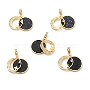 Synthetic Blue Goldstone Clear Cubic Zirconia Pendants, with Rack Plating Brass Findings, Long-Lasting Plated, Lead Free & Cadmium Free & Nickel Free, Flat Round with Moon, Real 18K Gold Plated, 21mm, Hole: 2mm, Flat Round: 14x13x1.5mm(KK-E015-26G)