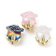 Iridescent Plating Acrylic Beads, with Alloy Findings, Rose, Mixed Color, 23x20.5x16mm, Hole: 1.6mm(MACR-C029-06)