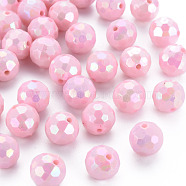 Opaque Acrylic Beads, Faceted, Dyed, AB Color, Round, Pink, 12x11.5mm, Hole: 1.8mm, about 560pcs/500g(TACR-S154-10F-07)