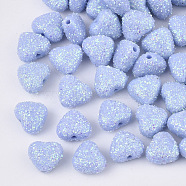 Opaque Acrylic Beads, with Glitter Powder, Heart, Light Sky Blue, 8x9.5x5.5mm, Hole: 1.4mm(MACR-T033-06D)