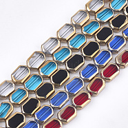 Electroplate Glass Beads Strands, Edge Plated, Rectangle, Mixed Color, 9~9.5x6~6.5x3.5mm, Hole: 1mm, about 28pcs/strand, 10.6 inch(EGLA-S188-08)
