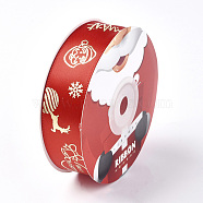 Christmas Polyester Ribbon, for Christmas Gift Wrapping, Red, 1 inch(25mm), about 25yard/roll(22.86m/roll)(SRIB-CJ0001-01B)