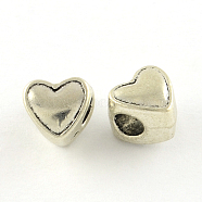 Tibetan Style Alloy European Beads, Heart, Large Hole Beads, Cadmium Free & Lead Free, Antique Silver, 8x9x7.5mm, Hole: 3.5mm, about 588pcs/1000g(TIBE-Q050-135AS-LF)