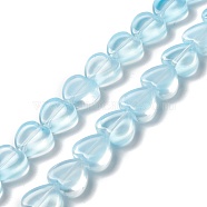 Transparent Glass Beads Strand, Heart, Light Sky Blue, 9.5~10x10x3.5~4.5mm, Hole: 0.8~1mm, about 35pcs/strand, 13.15~13.31 inch(33.4~33.8cm)(GLAA-F112-03E)