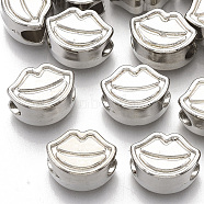 Plating ABS Plastic European Beads, Large Hole Beads, Lip, Platinum, 9.5x12.5x7.5mm, Hole: 4.5mm(X-KY-T019-23)
