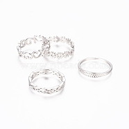 Brass Stackable Finger Ring Sets, Mixed Style, Platinum, Size 8, 18mm, 4pcs/set(RJEW-G100-03P-18mm)