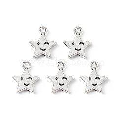 Tibetan Style Alloy Charms, Star with Smiling Face Charm, Antique Silver, 14x12x2.5mm, Hole: 1.8mm(PALLOY-B010-01AS)