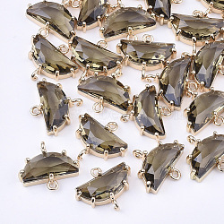 Transparent Glass Links connectors, with Brass Findings, Faceted, Half Round, Light Gold, Olive, 14x16x5mm, Hole: 1.2mm(X-GLAA-T007-16A)