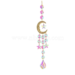 Crystal Ceiling Chandelier Suncatcher, with Metal Findings, for Home, Garden Decoration, Moon, Star, 450mm(PW-WG63866-02)