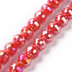 Electroplate Glass Beads Strands, AB Color Plated, Faceted(96 Facets), Round, Red, 7~8mm, Hole: 1.2~1.5mm, about 68~70pcs/strand, 18.90''(48cm)(GLAA-E036-14D)