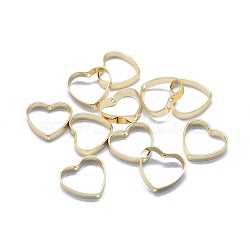 Brass Bead Frame, Long-Lasting Plated, Heart, Real 14K Gold Plated, 14.5x16x3mm, Hole: 1mm, Inner Size: 11x13mm(KK-F797-56G)