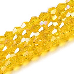 Transparent Electroplate Glass Beads Strands, AB Color Plated, Faceted, Bicone, Gold, 3x2.5mm, Hole: 0.7mm, about 145~150pcs/strand, 41.5~42cm(GLAA-F029-2mm-A22)