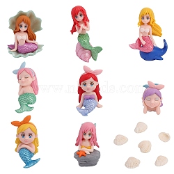 CHGCRAFT 8Pcs 8 Style PVC Mermaid Miniature Figurines, and 1 Bag Natural Shell, for Dollhouse Accesories, Home Decorations, Mixed Color, Mermaid: 37~61.5x27~62.5x22.5~70mm(DJEW-CA0001-33)