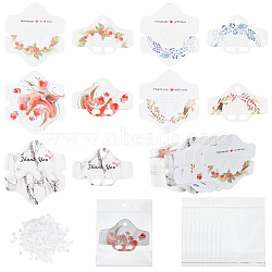 Elite 100Pcs Hexagon with Flower Pattern Paper Jewelry Display Cards, with 100Pcs OPP Cellophane Bags, 200Pcs Plastic Ear Nuts, for DIY Earring Necklace Display Holder, Mixed Patterns, 50x79.5x4mm, Hole: 7mm and 11x6mm and 1mm(DIY-PH0013-47)