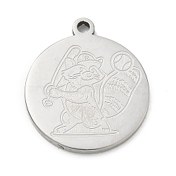 201 Stainless Steel Pendants, Flat Round Charms, Stainless Steel Color, Raccoon, 24.5x21.5x2mm, Hole: 2mm(SA-CBA3D3A-05P-08)