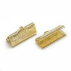 Brass Ribbon Crimp Ends, Rectangle, Real 18K Gold Plated, 8x20mm, Hole: 1x3mm(KK-T032-150G)