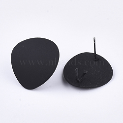 Spray Painted Iron Stud Earring Findings, with Steel Pins and Loop, Black, 20x18.5mm, Hole: 3mm, Pin: 0.7mm(IFIN-S703-15A)