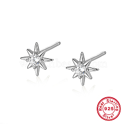 Rhodium Plated Sterling Silver Stud Earrings for Women, Star, Platinum, 7.2mm(PD9987-2)