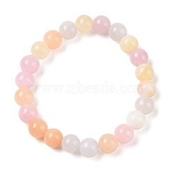 Natural Green Jade(Dyed) Round Beaded Stretch Bracelets, Pearl Pink, Inner Diameter: 1-7/8 inch(4.9cm), 8mm(G-U005-01B-03)