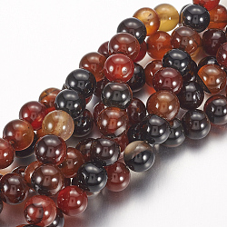Natural Agate Beads Strands, Dyed, Round, Dark Red, 10mm, Hole: 1mm, about 19pcs/strand, 7.6 inch(X-G-G515-10mm-04)