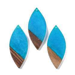 Resin & Wood Big Pendants, Leaf Charms, Dodger Blue, 52.5x22x3.5mm, Hole: 2mm(WOOD-F015-12G)