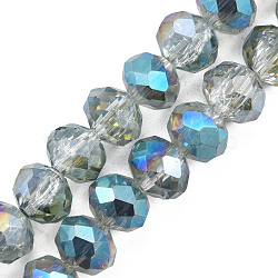 Transparent Crackle Electroplate Glass Beads Strands, Half Plated, Faceted, Abacus, Medium Turquoise, 8x6.5mm, Hole: 1.4mm, about 65pcs/strand, 16.34 inch(41.5cm)(EGLA-T008-028-B06)