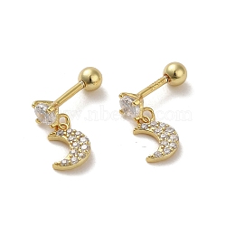 925 Sterling Silver Micro Pave Cubic Zirconia Earrings for Women, Moon, Golden, 11.5x5.5mm(EJEW-E307-08G)